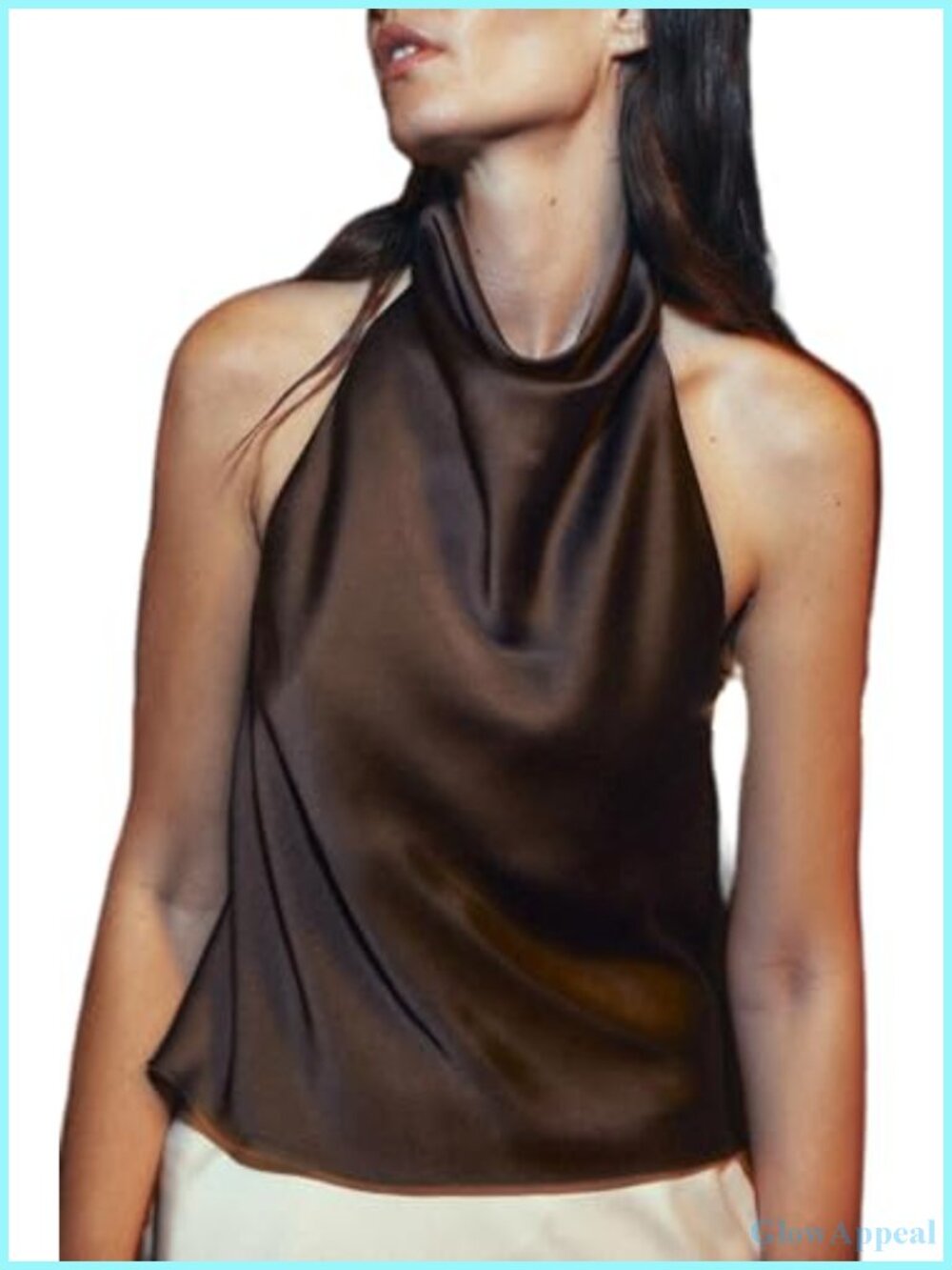 Mock Neck Satin Halter Top Open Back High Neck Y2K Summer Going Out Tank